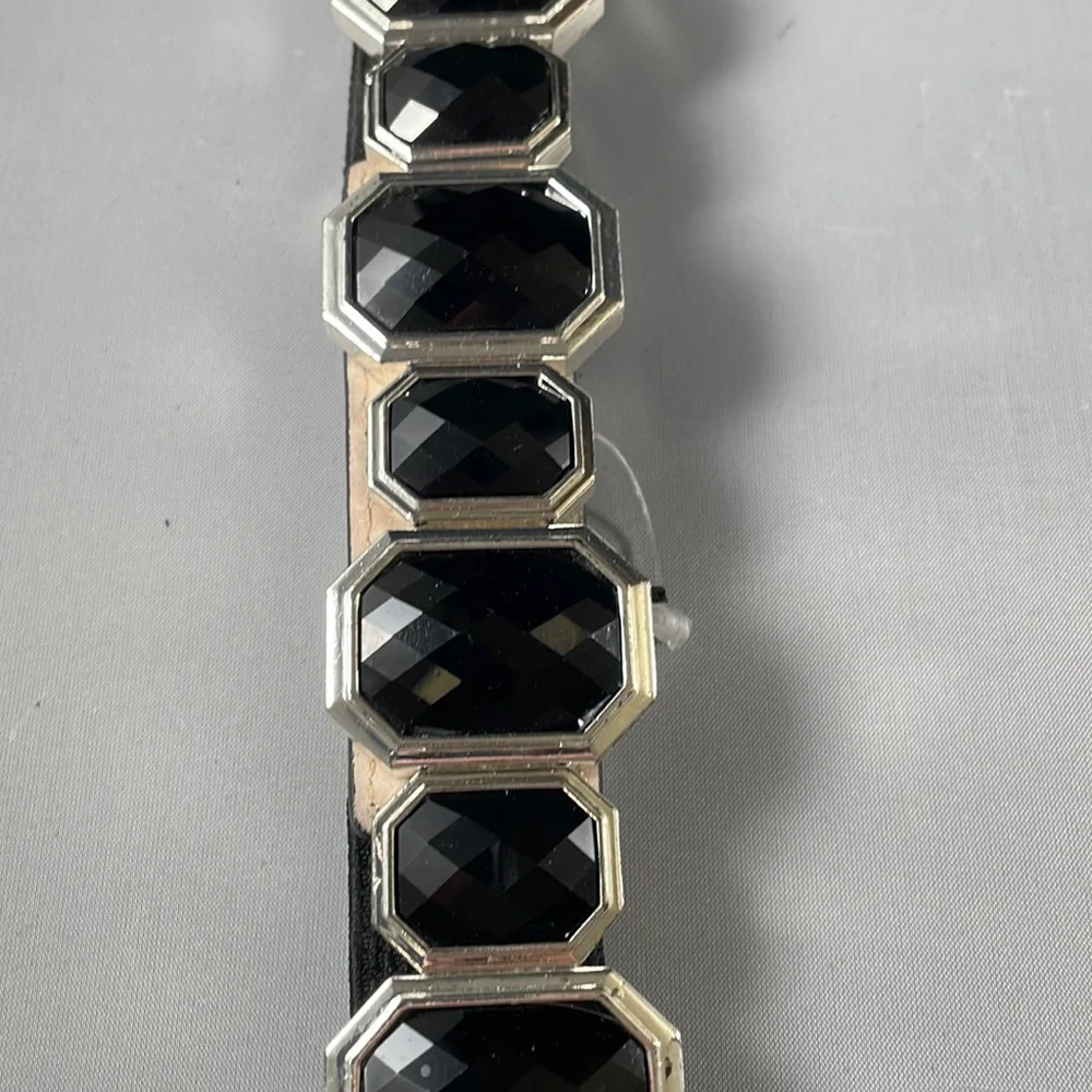 Geometric stretch black and  silver metal belt - 37” - Picture 3 of 4